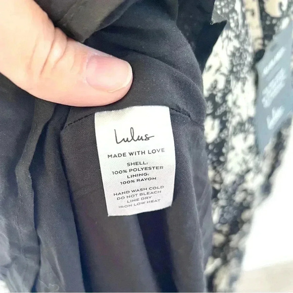 Lulu's Found Your Bliss Black Print Long Sleeve Lace-Up Midi Dress Size Small - Picture 14 of 15